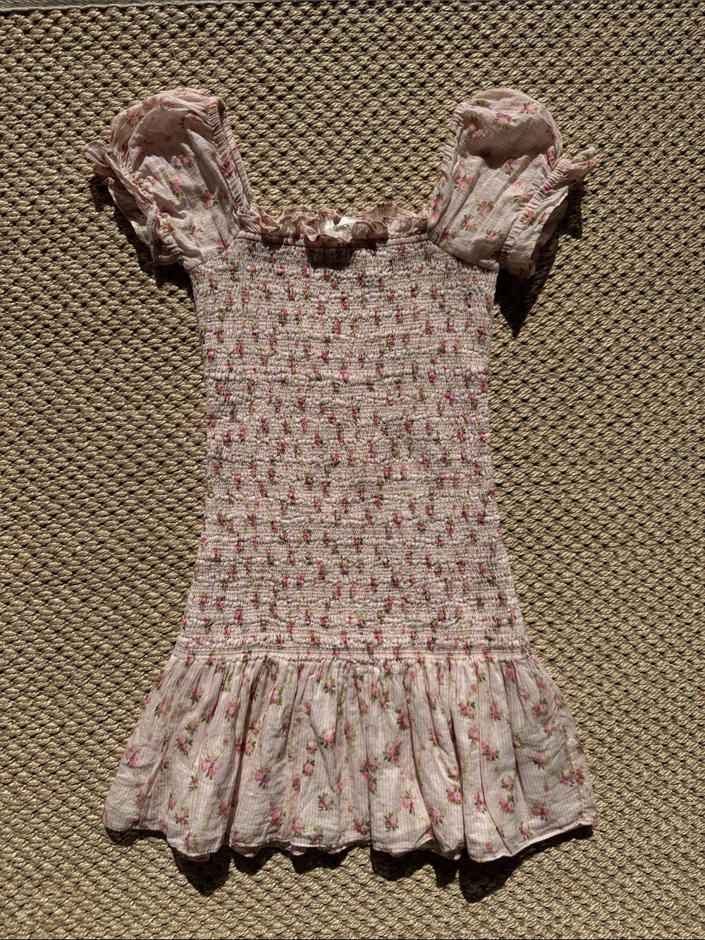 LoveShackFancy Pink Floral Smocked Ruffle Dress size 7